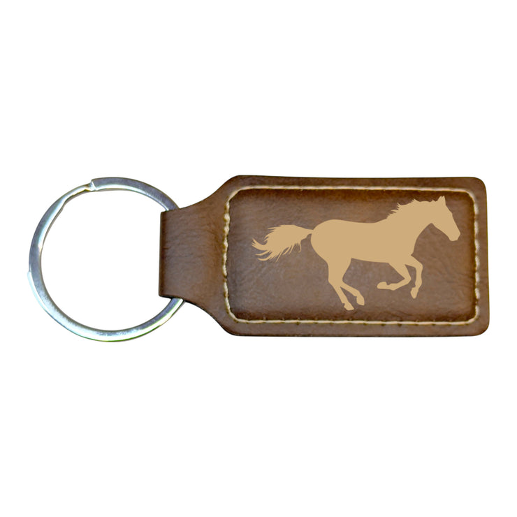 Keychain - Rectangle - Running Horse - Leather