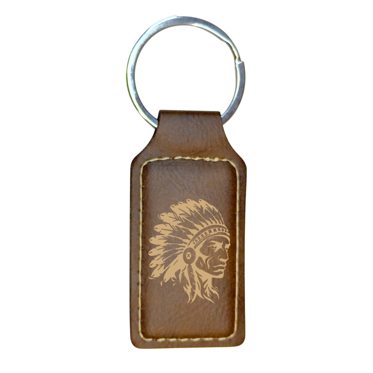 Keychain - Rectangle - Indian Chief - Leather