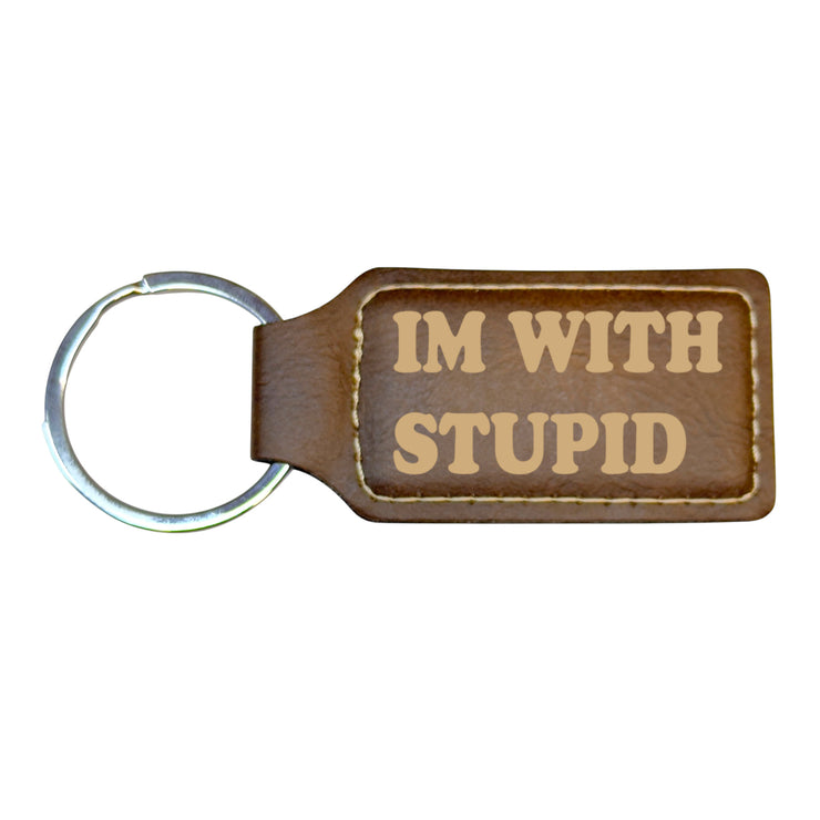 Keychain - Rectangle - Im with stupid - Leather