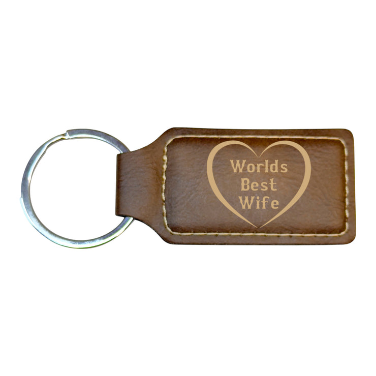 Keychain - Rectangle - Worlds Best Wife - Leather
