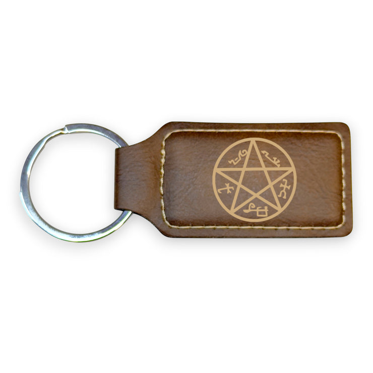 Keychain - Rectangle - Demon Trap - Leather