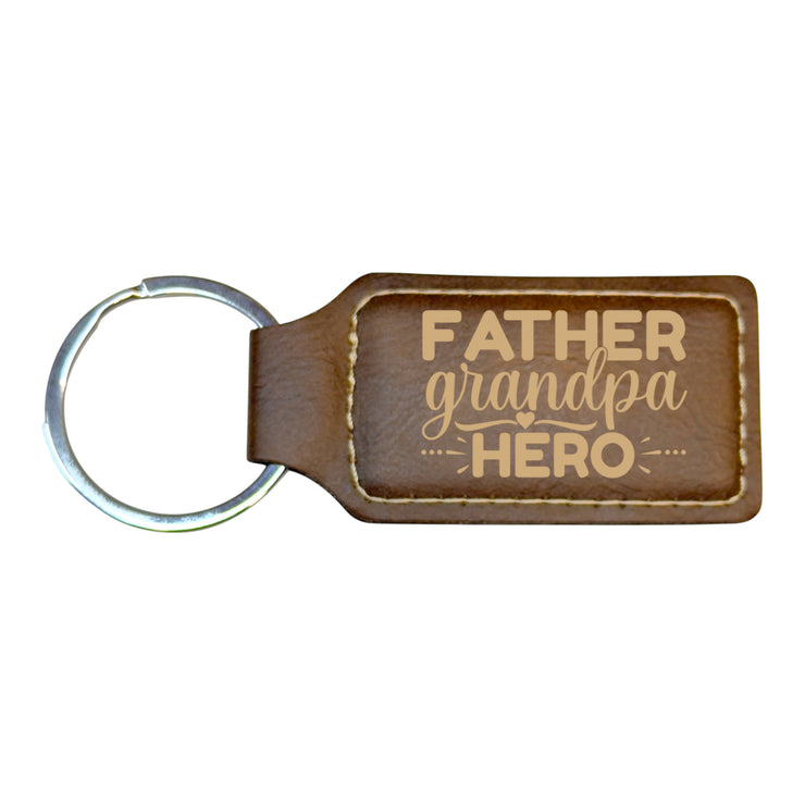 Keychain - Rectangle -  Father Grandpa Hero - Leather