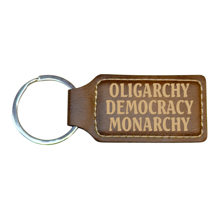 Keychain - Rectangle - Oligarchy Democracy Monarchy - Leather