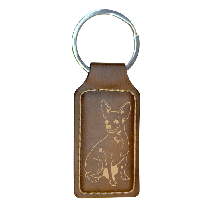 Keychain - Rectangle - Chihuahua Dog - Leather