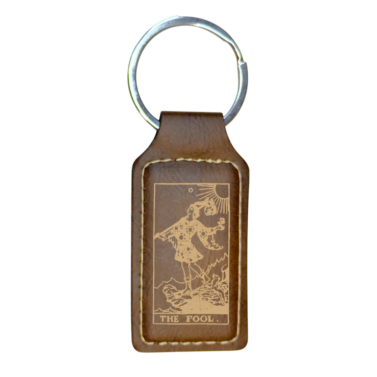 Keychain - Rectangle - The Fool Tarot Card - Leather