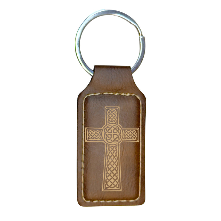 Keychain - Rectangle - Celtic Cross - Leather