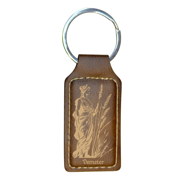 Keychain - Rectangle - Demeter Goddess of Agriculture - Leather