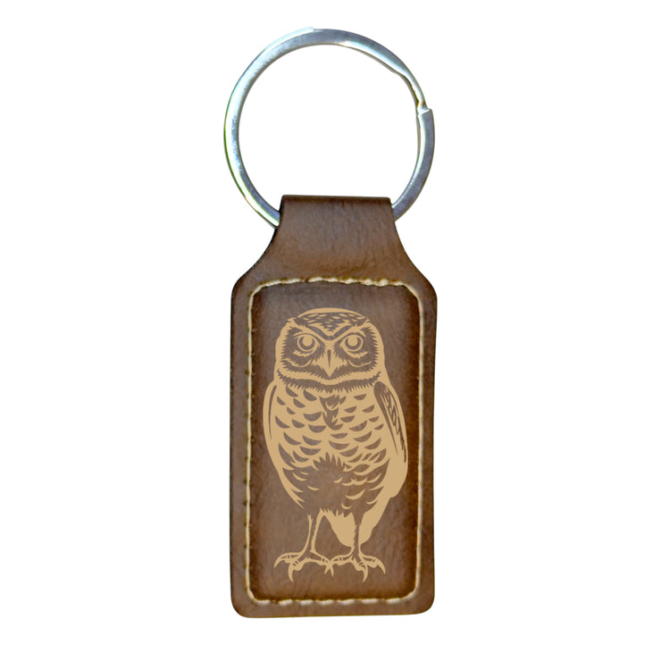 Keychain - Rectangle - Burrowing Owl - Leather