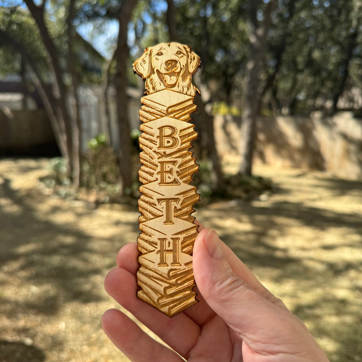 Bookmark - PERSONALIZED Golden Retreiver Dog - Birch wood