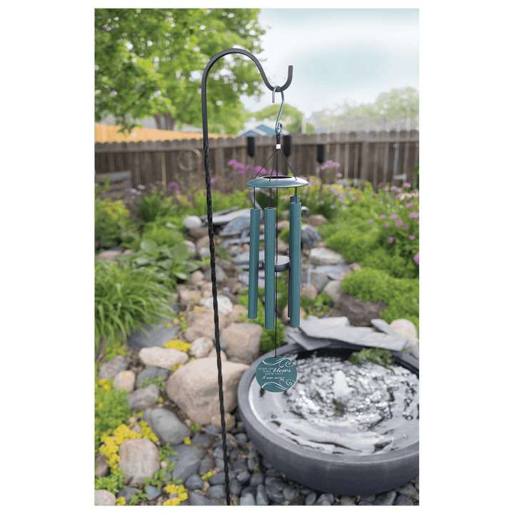HipFlaskPlus personalized My Horse green powder coated wind chime in a garden