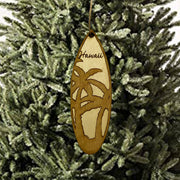 Ornament - Hawaii Palm Tree Surfboard - Raw Wood Maple