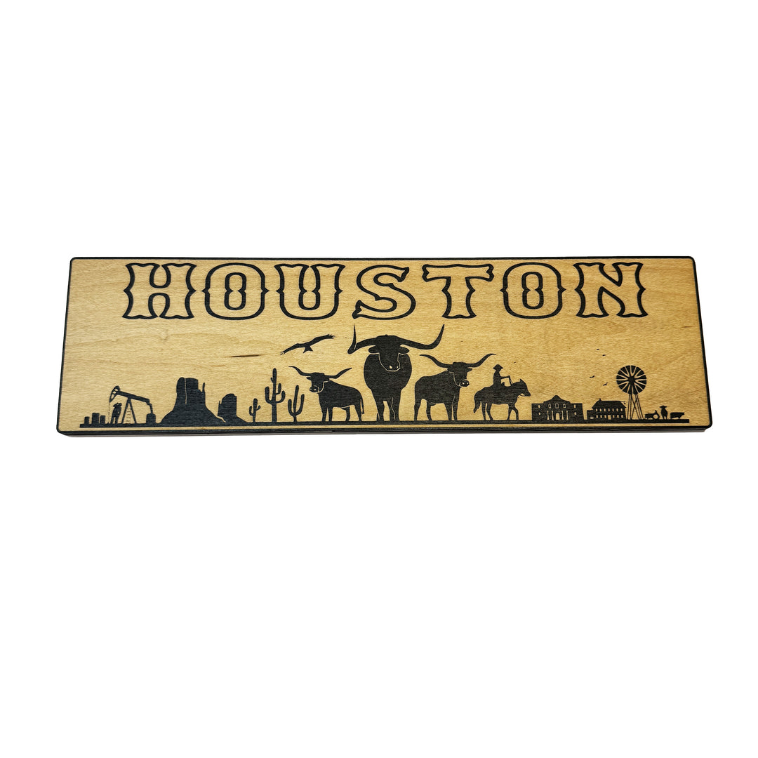 HipFlaskPlus Houston landscape black and natural wood sign