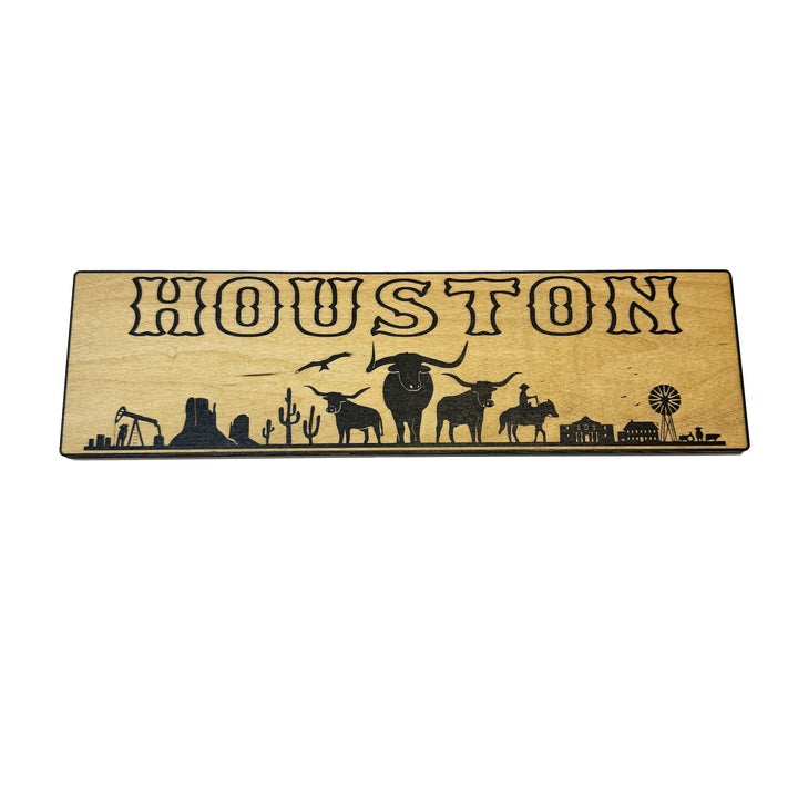 HipFlaskPlus Houston landscape black and natural wood sign