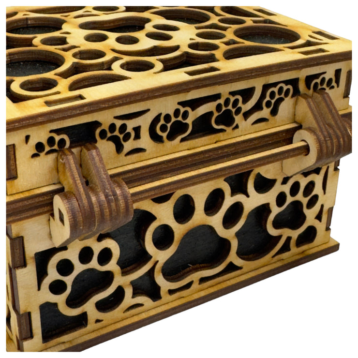 Paw Print Hinged Lid Pet Urn - 8x7x5 Inches - Wood - up to 120lb Pet