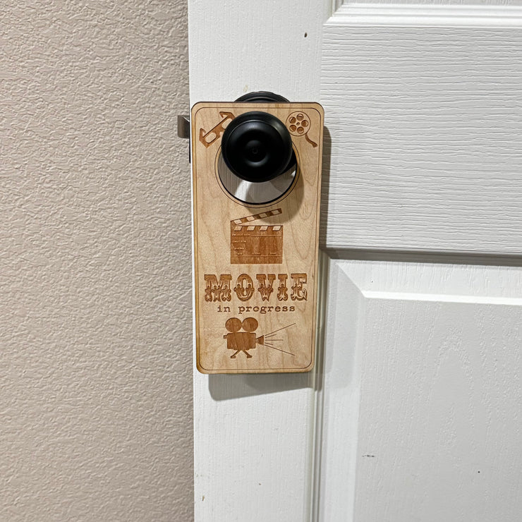 Door Hanger - Movie in Progress 9x4in Raw Wood