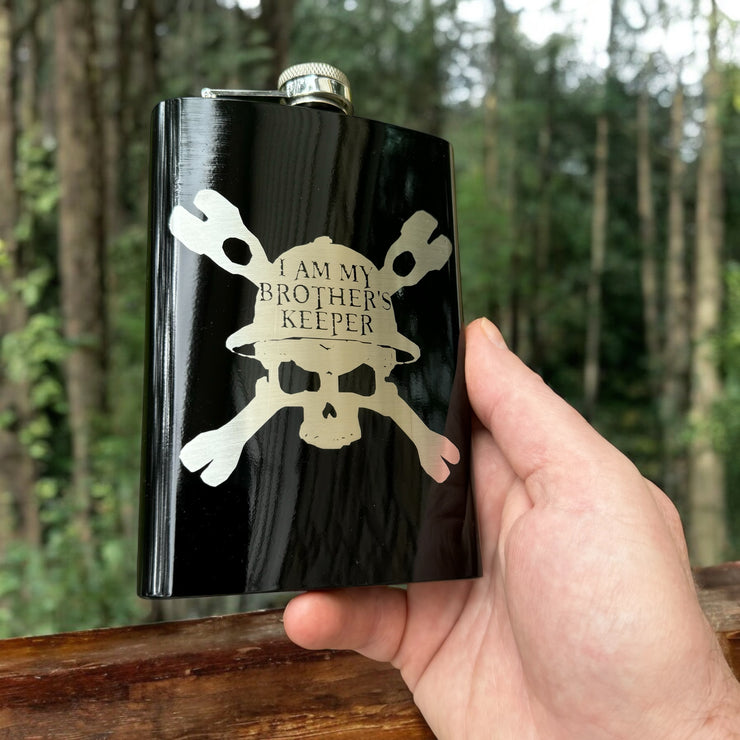 8oz BLACK Helmet Brothers Keeper Flask