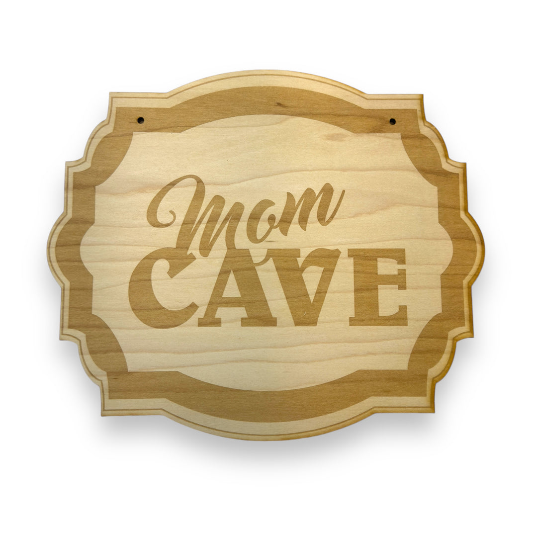 HipFlaskPlus Mom Cave raw wood door sign