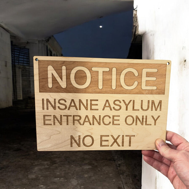 Insane Asylum Entrance only NO EXIT Sign 10X7 Inches