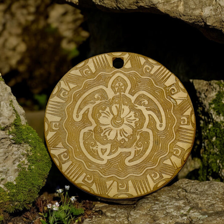 Ornament - Tribal Turtle - Raw Wood 3x3in