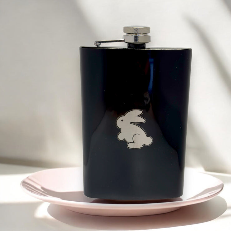 8oz BLACK Follow the White Rabbit Flask