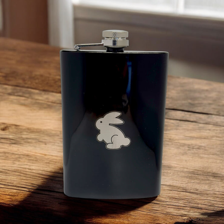 8oz BLACK Follow the White Rabbit Flask