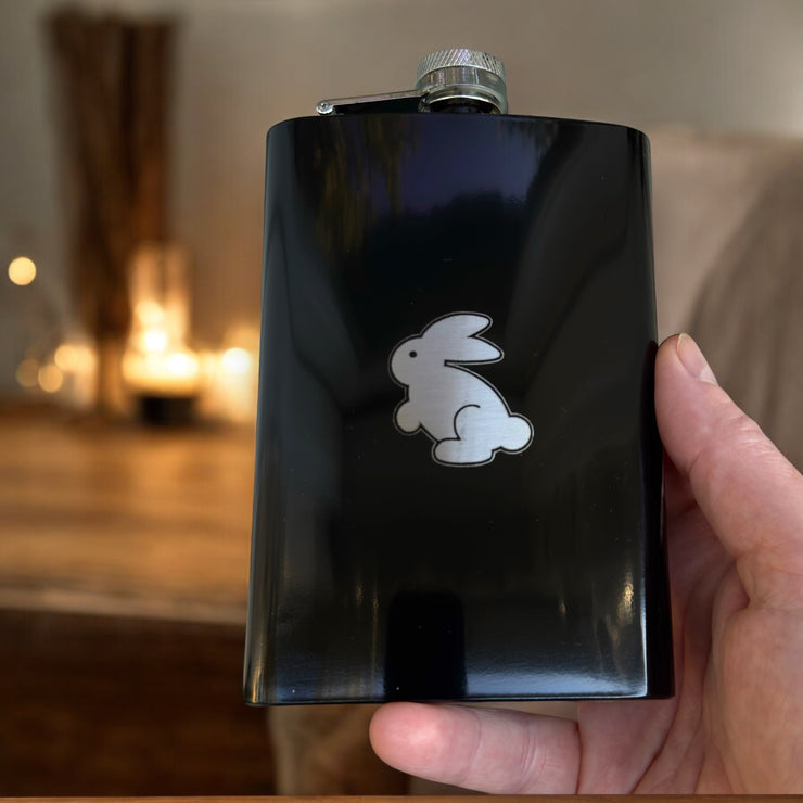 8oz BLACK Follow the White Rabbit Flask