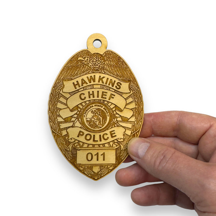 Ornament - Hawkins Chief of Police - Raw Wood 3x4.5in
