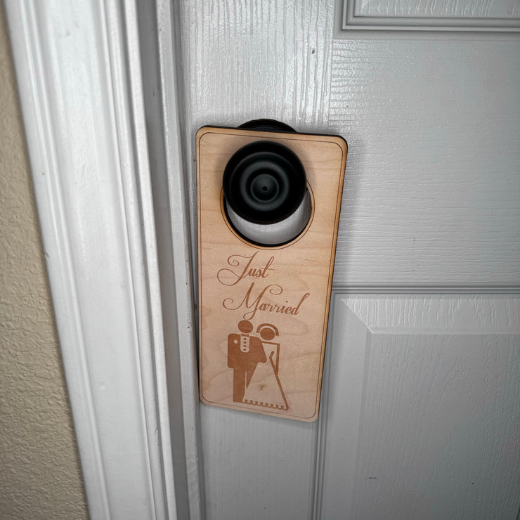 Door Hanger - Just Married 9x4in Raw Wood