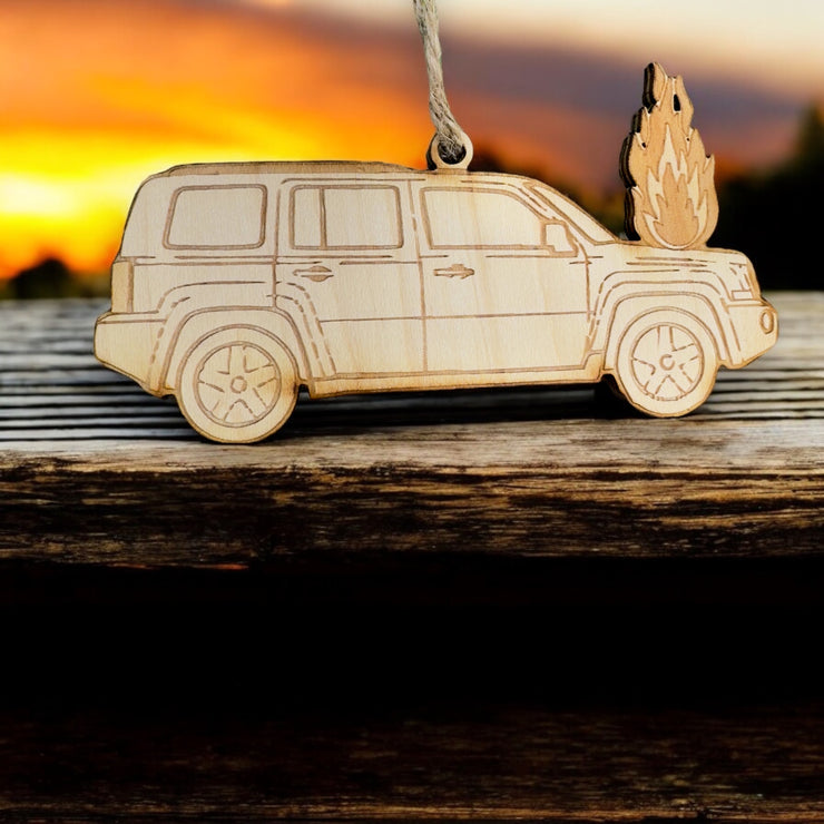 Ornament - Car on Fire - Raw Wood