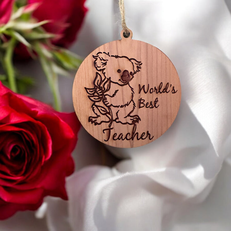 Koala Worlds Best Teacher - Cedar Ornament