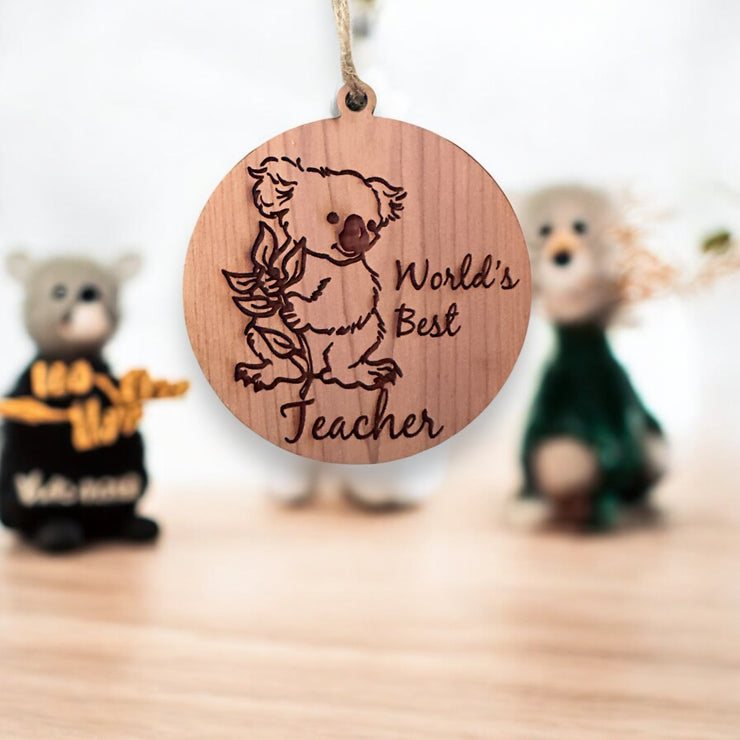 Koala Worlds Best Teacher - Cedar Ornament