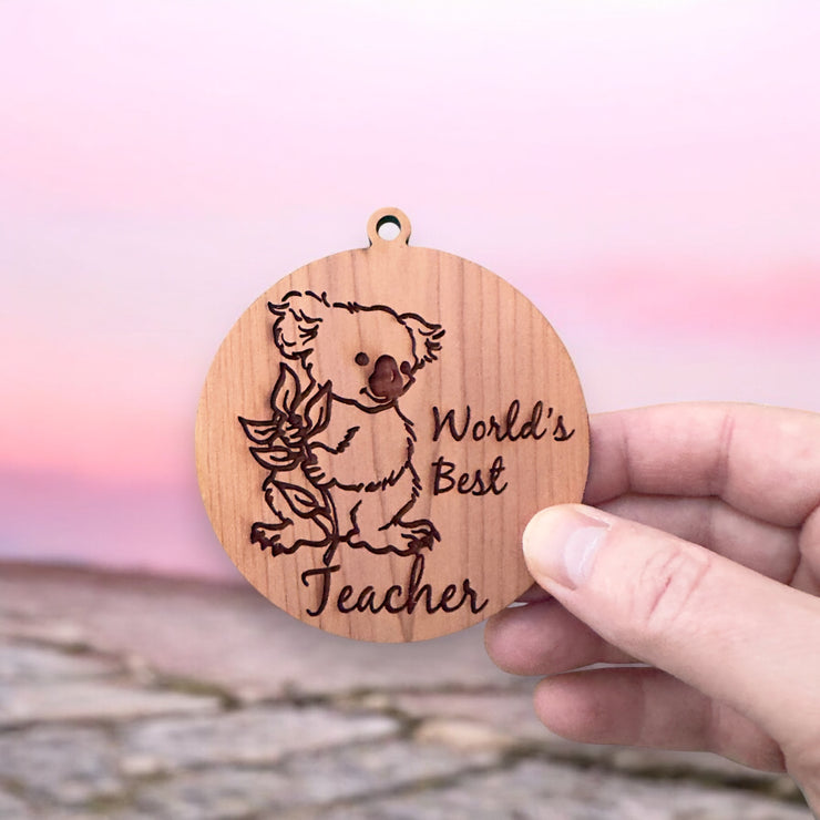Koala Worlds Best Teacher - Cedar Ornament