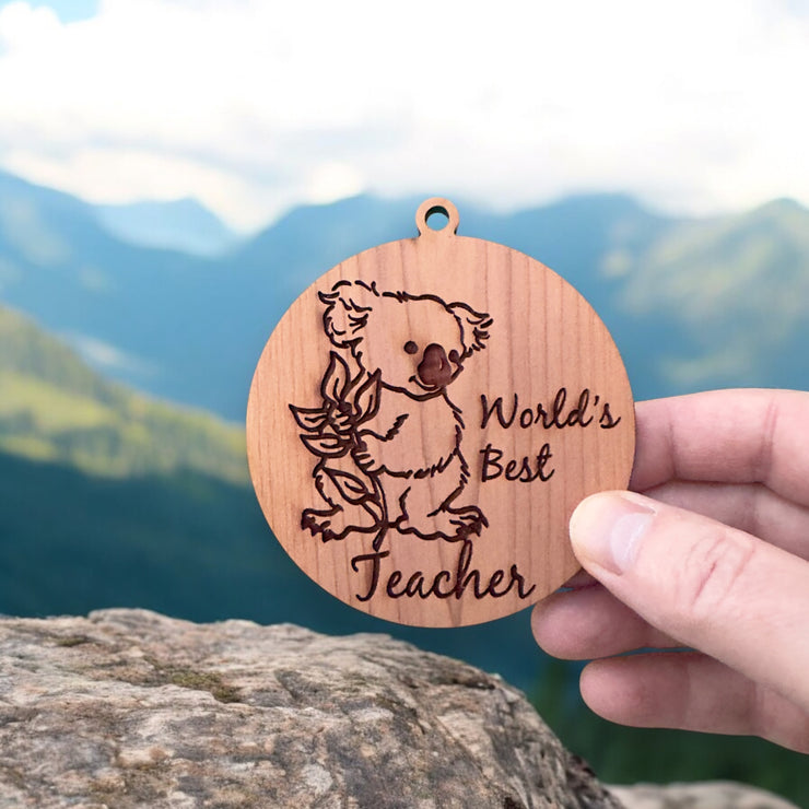 Koala Worlds Best Teacher - Cedar Ornament