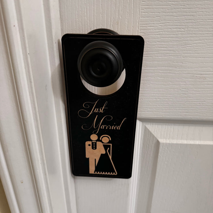 Door Hanger - Black - Just Married 9x4 Inches