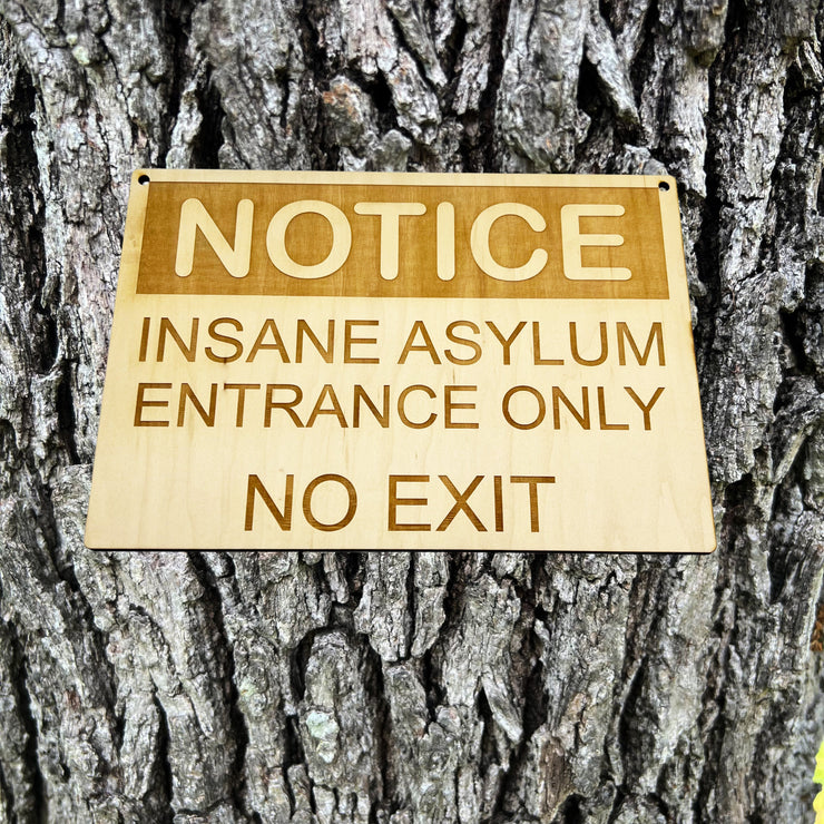 Insane Asylum Entrance only no exit Sign 7X10