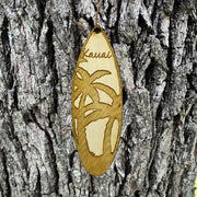 Ornament - Kauai Palm Tree Surfboard - Raw Wood Maple