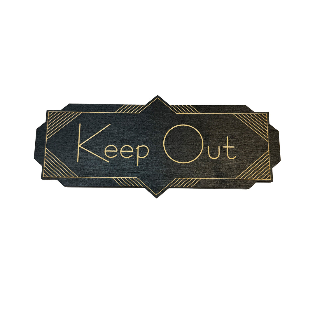 HipFlaskPlus Keep Out black art deco wood sign
