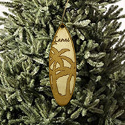 Ornament - Lanai Palm Tree Surfboard - Raw Wood Maple