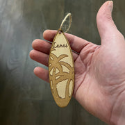 Ornament - Lanai Palm Tree Surfboard - Raw Wood Maple