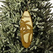 Ornament - Maui Palm Tree Surfboard - Raw Wood Maple