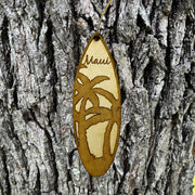 Ornament - Maui Palm Tree Surfboard - Raw Wood Maple