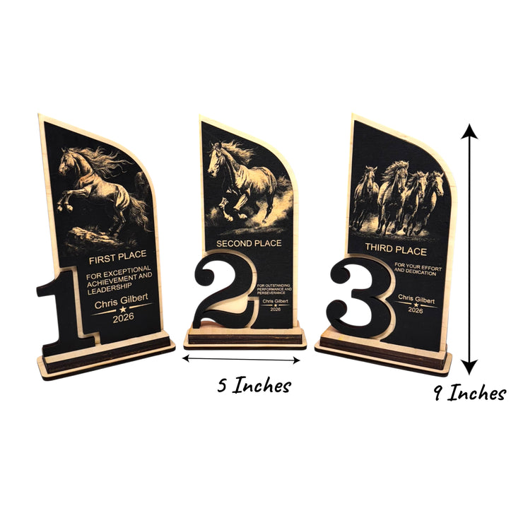 Award - Trophy - PERSONALIZED - Horse - 1st 2nd 3rd Place - 9x5 Inches