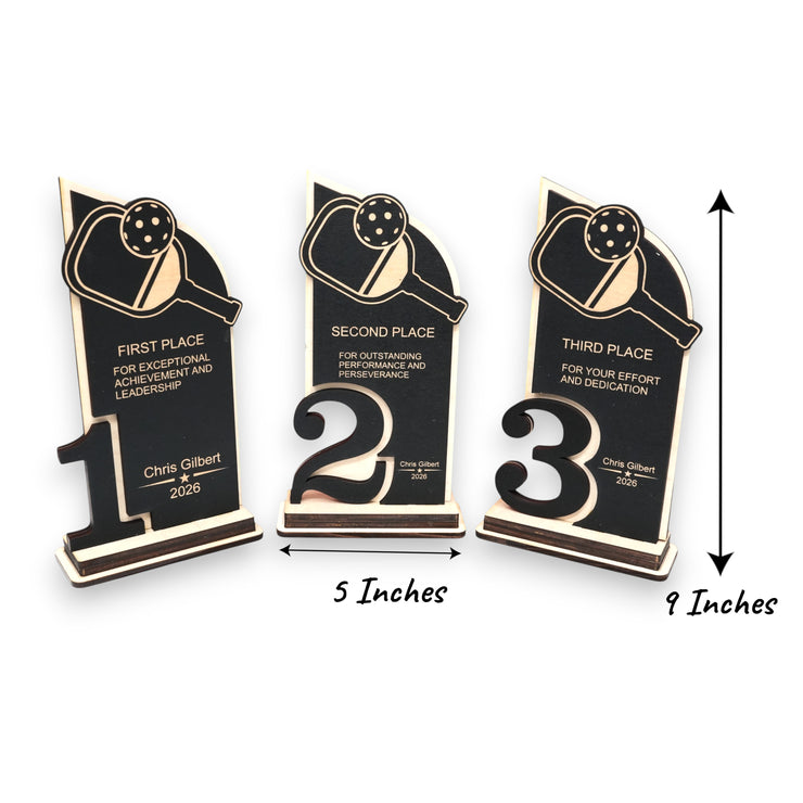 Trophy Award - PERSONALIZED - Pickleball - 1st 2nd 3rd Place - 9x5 Inches