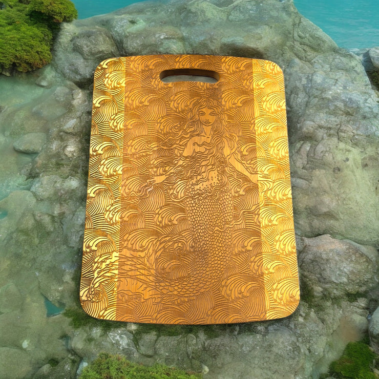 Mermaid Cutting Board 14''x9.5''x.5'' Bamboo