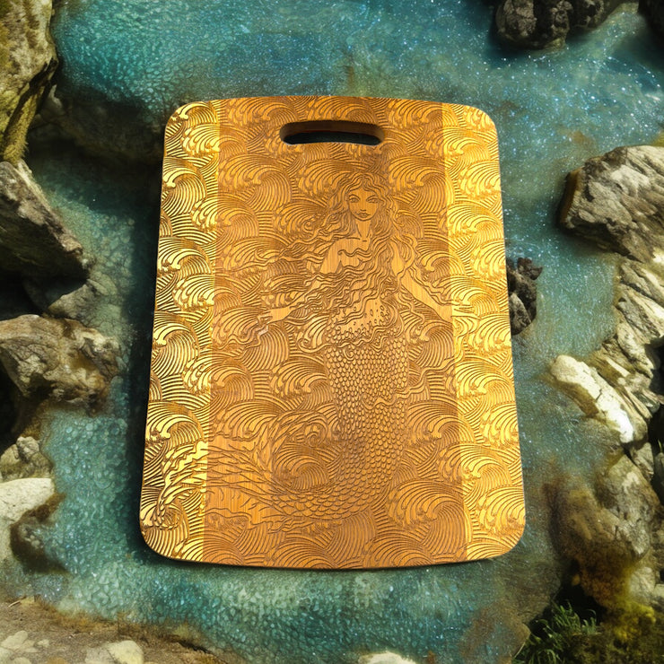 Mermaid Cutting Board 14''x9.5''x.5'' Bamboo