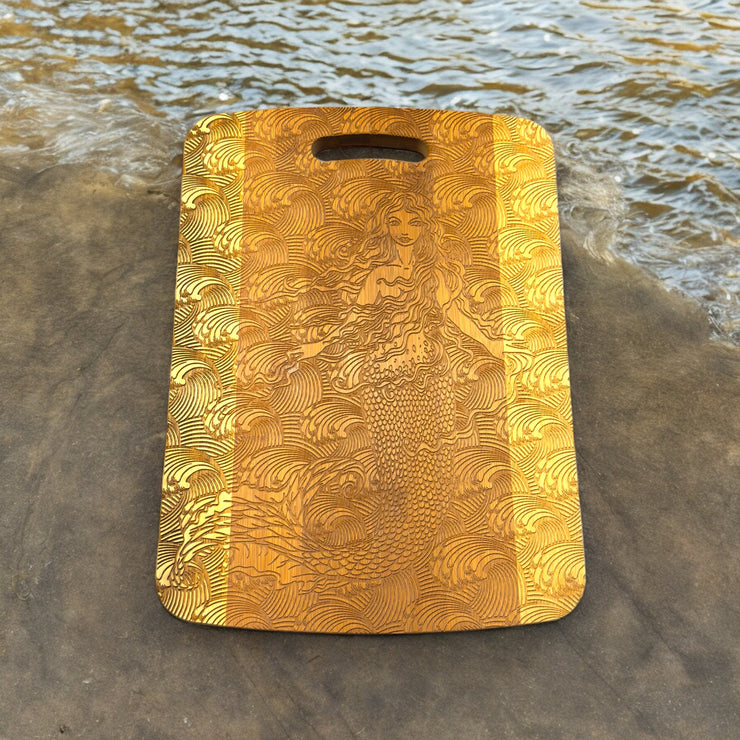Mermaid Cutting Board 14''x9.5''x.5'' Bamboo