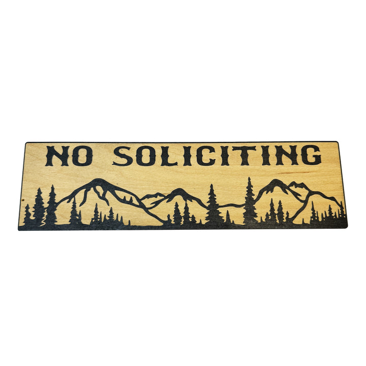 HipFlaskPlus No Soliciting mountain scene black and natural wood sign