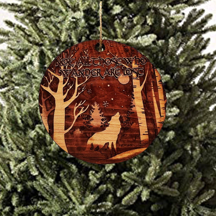 Not all Those Who Wander are Lost WINTER WOLF - Cedar Ornament