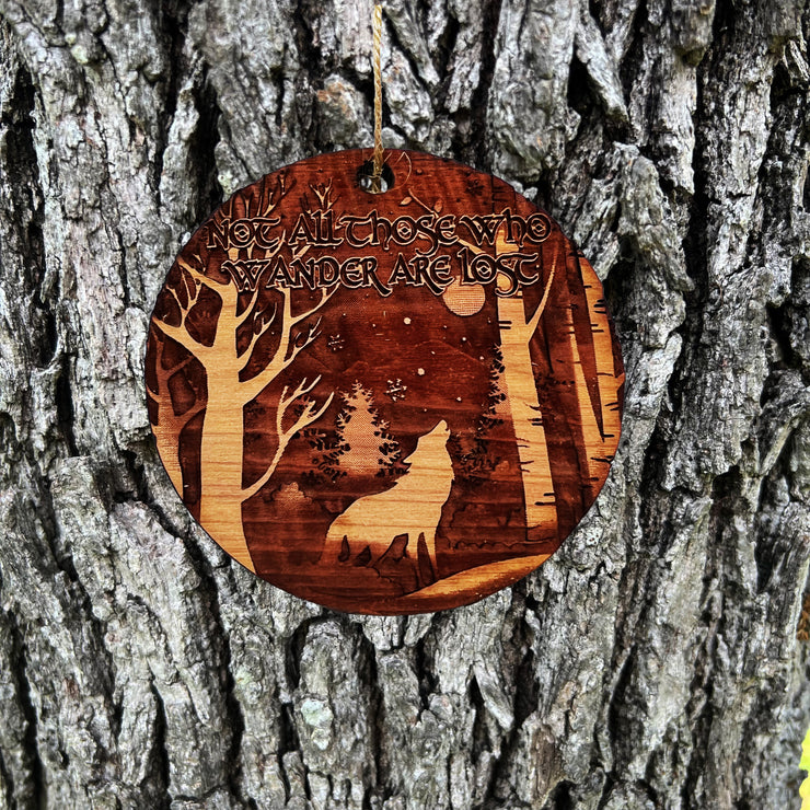 Not all Those Who Wander are Lost WINTER WOLF - Cedar Ornament