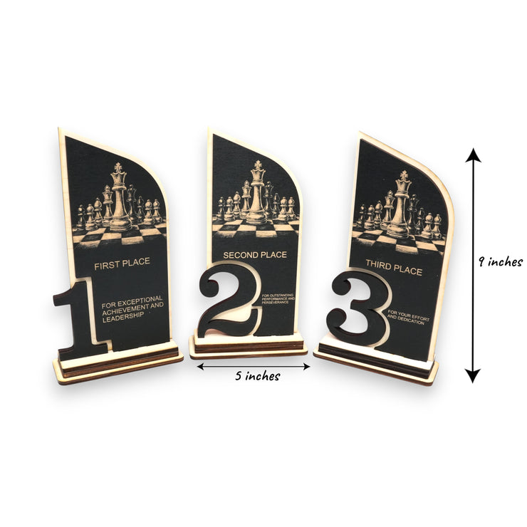 Trophy Award - CUSTOM - Chess - 1st 2nd 3rd Place - 9x5 Inches